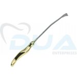 DANIEL (SHAPER) ENDOFOREHEAD/SCALP ELEVATOR DISSECTOR, SLIGHTLY HALF CURVED, FLAT/TRIANGULAR BLADE, WITH ANGLED TIP, WIDTH 12.5 MM, LENGTH 10-1/4”/ 26 CM, WITH ERGO-HANDLE, RIGID